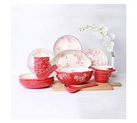 Tiiiopkvvv Set di piatti da 28 pezzi per la casa e piatti Set di stoviglie in ceramica Set di piatti in porcellana rossa opaca, servizio per 6 piatti