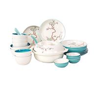 Tiiiopkvvv Set di piatti da cucina da 28 pezzi Set di piatti da cucina in ceramica per uso domestico Set di piatti creativi con motivo prugna Set di stoviglie, Servizio per 6 piatti