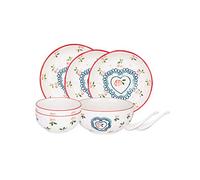 Tiiiopkvvv Set di piatti da cucina da 8 pezzi, servizio per 2, set di piatti piani con motivo ciliegia, set di piatti in ceramica, adatti al microonde e alla lavastoviglie