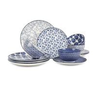 Tiiiopkvvv Set di stoviglie in ceramica, 12 pezzi, piatto e ciotola, per insalata, dessert, 4 pezzi