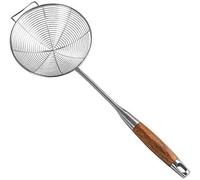 Tiiiopkvvv Skimmer scanalato cucchiaio in acciaio inox mestolo da portata professionale schiumarola cucchiaio con manico in legno resistente al calore utensile da cucina colino mestolo 46 cm