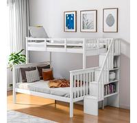 Tiiiopkvvv Solido letto a castello con vano portaoggetti funzionale e binario di protezione, colore bianco, senza bisogno di molle (bianco)