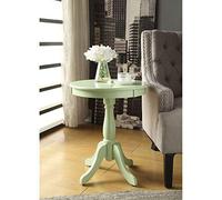Tiiiopkvvv Tavolino con piano rotondo in legno e grembiule, piedistallo in legno tornito con 4 gambe, tavolino rotondo in legno, 45,7 cm di diametro x 55,9 cm di altezza (verde chiaro)