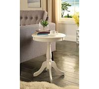 Tiiiopkvvv Tavolino con piano rotondo in legno e grembiule, piedistallo in legno tornito con 4 gambe, tavolino rotondo in legno, 45,7 cm di diametro x 55,9 cm di altezza (bianco)