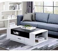 Tiiiopkvvv Tavolino da caffè con 1 cassetto, 4 scomparti aperti e base in legno, tavolini rettangolari in legno, 119,4 x 61 x 38,1 cm (lunghezza x larghezza x altezza) (nero)