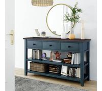 Tiiiopkvvv Tavolo consolle con 3 cassetti superiori e 2 ripiani aperti, in legno stile retrò, tavoli da ingresso e credenze, 127 x 40,6 x 76,2 cm (lunghezza x larghezza x altezza), blu navy