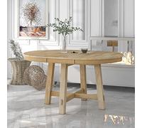 Tiiiopkvvv Tavolo da pranzo rotondo in legno con piano allungabile, elegante tavolo da cucina stabile, 106,7 x 106,7 x 76,2 cm (esteso: 147,3 x 106,7 x 76,2 cm (lunghezza x larghezza x altezza