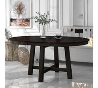 Tiiiopkvvv Tavolo da pranzo rotondo in legno con piano allungabile, elegante tavolo da cucina stabile, 106,7 x 106,7 x 76,2 cm (esteso: 147,3 x 106,7 x 76,2 cm (L x P x A), espresso (tavolo rotondo +