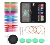 Tiiyee Ferri Circolari Intercambiabili, Set Mini Ferri da Maglia 5 cm Alluminio, 12 Misure 3-8 mm 4 Cavi 15-55 cm con Connettori, Kit per Maglieria Calze Sciarpe Cappelli Progetti Portatili da Viaggio