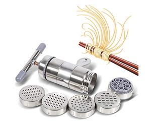Tiiyee Macchina Per Pasta Manuale, Press In Acciaio Inossidabile Portatile Fresca Inox Tagliatelle Spremiapatate Stampi Piccola A Manovella Famiglia Mini Fatta Piccoli Strumenti Con 5 Teste Stampo