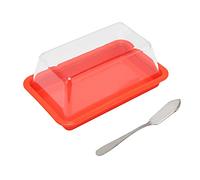 Tiiyee Portaburro con Trasparente Coperchio, Portaburri Rettangolare Burro Contenitore Piatto da Burriera Butter Scatola Frigorifero Barattolo Servizio Vassoio Ermetico Conservazione (Rosso)