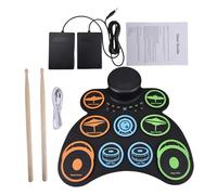 TIKATARER Set di Batteria Elettronica Arrotolabile per Bambini, Kit di Esercitazione Ricaricabile con 9 Pad con Connessione Audio e Jack per Cuffie, Ideale Come Regalo di Natale, Autonomia di
