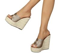 TIKENBST Sandali Donna Estive con Zeppa E Plateau Sandali con Zeppa Donna Estive Sandali Donna Estive Eleganti Comode,Champagne-36