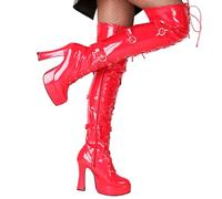 TIKENBST tacchi donna Con Tacco Alto 12CM Con Coscia Con Tacco Alto Lacci Con Cerniera Laterale Cerniera,Red-45