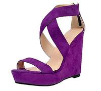 TIKENBST Tacchi Donna Sandali con Zeppa da Donna con Zeppa da 15 Cm con Plateau Incrociato Viola Sexy 46 con Tacchi Alti,Purple-38