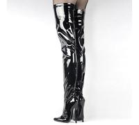TIKENBST Tacchi Donna Stivali Alti alla Coscia Tacchi A Spillo 18CM Stivali Lunghi con Cerniera sopra Il Ginocchio Laccati,Black-44