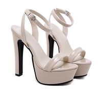 TIKENBST Tacchi Donna Tacchi Alti 15CM Sandali con Plateau con Tacco Super Spesso Scarpe da Passerella Modello Femminile,Beige-36