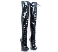 TIKENBST tacchi donna Tacchi Alti 18CM In Pelle Verniciata Con Lacci Con Zeppa E Tacco Alto Con Plateau,Black-39