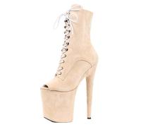 TIKENBST tacchi donna Tacchi Alti 20CM Stivali Con Plateau In Pelle Scamosciata Con Lacci Stivaletti Da Ballo Erotici Scarpe Da Palco Personalizzate,Beige-35
