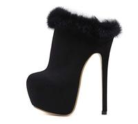 TIKENBST Tacchi Donna Tacchi Alti Tacco Alto Tacco A Spillo Nero con Plateau Alto Impermeabile Punta Tonda,Black-45