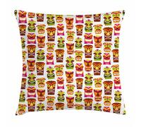 Tiki Bar Sixties Retro Inspired Hawaiian Party Happy Tiki Pattern Colorful Fodere Cuscino Lusso Copricuscino Elegante Fodera per Cuscino per Divano Balcone Salotto 45X45Cm