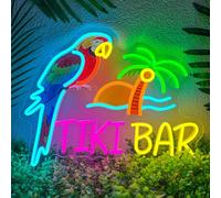 Tiki Bar Targa neon tropicale pappagallo palma LED luce al neon alimentata tramite USB, dimmerabile, spiaggia, tramonto, bar, illuminazione a LED, decorazione da parete per casa, grotta degli uomini