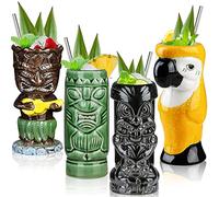Tiki Bicchieri per cocktail Tiki Set di 4 tazze tropicali in ceramica Hawaiian Tiki Party Creative Cocktail Bicchiere Bevande Grande Bar Drinkware Premium Tropicale Esotico Carino Barware