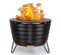 TIKI Braciere da 63,5 cm, senza fumo, a legna, con posacenere rimovibile e copertura resistente alle intemperie, design moderno, colore nero, ideale per esterni senza fumo per cortile e patio