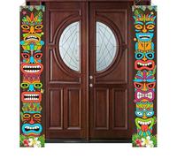 Tiki Decorations- Tiki Banner con totem tribali foglie di palma tropicali, segni di festa a tema estivo | feste in spiaggia e feste di animali della giungla, banner per feste