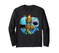 Tiki Man Shark Selfie - Isola Divertente Ocean Vibes Tropical Maglia a Manica