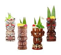 Tiki Mugs Set - Bicchierini Tiki Set di 4 - Tiki Mug - Bicchieri da Cocktail - Cocktail Tiki - Ottimo per Bar - Tazze in Ceramica - Tiki Drinks - Cocktail Glasses - Cocktail Party,Q10