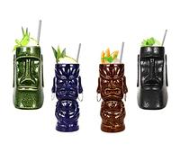 Tiki Mugs Set - Bicchierini Tiki Set di 4 - Tiki Mug - Bicchieri da Cocktail - Cocktail Tiki - Ottimo per Bar - Tazze in Ceramica - Tiki Drinks - Cocktail Glasses - Cocktail Party,Q6