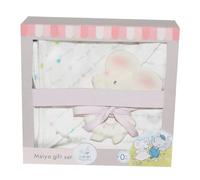 Tikiri Meiya 8577739 - Set regalo con massaggiagengive in gomma naturale e coperta per neonati e bambini a partire da 0+ mesi, sonaglio, giocattolo da bagno