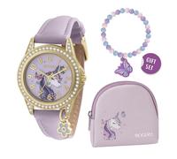 Tikkers Set regalo con orologio, braccialetto e borsetta viola con unicorno e farfalla, Viola, Unicorno