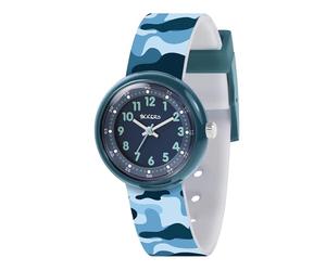 Tikkers Orologio analogico da ragazzo con cinturino mimetico blu, Blu, Moderno