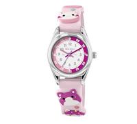 Tikkers Orologio da ragazza con cinturino in silicone rosa con gatto 3D