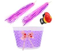 TIKODIDA 4 Pezzi Cesto Manubrio Bici Campanello e Nastri Viola | Plastica, Fissaggio Semplice, per Biciclette e Monopattini dei Piccoli, Porta Piccoli Oggetti Colore Casuale