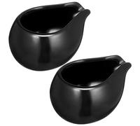 TIKODIDA Set 2 Brocche in Ceramica per Latte Beccuccio Tondo Nero, Contenitori per Salsa da Cucina Leggeri e Portatili, Adatti per Uso Domestico, Feste e Ristorazione