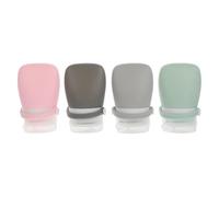 TIKODIDA Set 4 Bottiglie da Viaggio in Silicone 30ml per Lozione e Shampoo con Borsa Portaoggetti Eva, Flaconi Ricaricabili Antispreco per Articoli da Toeletta da Viaggio