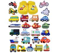 tikono Set di 25 ciondoli per scarpe a tema mezzi di trasporto, in PVC, accessori decorativi per auto, aereo, treno, barca