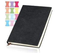Tikplus Notebook a5, Soft Cover Notebook, Black Note Book 360 Pages, Thick Lined Paper with Soft PU Leather Cover and Index Sticker, Pocket Lined Journal for School Work(Black)