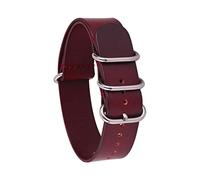 TikTako 18mm/20mm/22mm/24mm in pelle Nato cinturino Anello Fibbia Uomini sostituzione della fascia del braccialetto da polso Vino Rosso Argento, 16mm