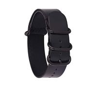 TikTako 18mm/20mm/22mm/24mm in pelle Nato cinturino Anello Fibbia Uomini sostituzione della fascia del braccialetto da polso nero nero, 16mm