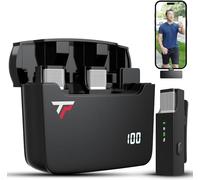 TikTalkPro Microfono lavalier wireless per iPhone e tutti i dispositivi, confezione da 2 microfoni da 2,4 GHz, audio con cancellazione del rumore, a lungo raggio fino a 53,3 m, facile da usare per la