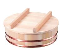 TIKUSAN Hangiri - Ciotola in legno per sushi, riso, fascia in rame con coperchio, realizzata in Giappone, realizzata in Sawara, cipresso, sushi, riso, ciotola con coperchio, 30 cm