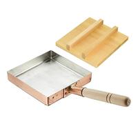 TIKUSAN Tamagoyaki/Omelette giapponese in rame con coperchio in legno, 18 x 18 cm