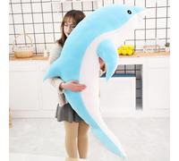 Tikwisdom Peluche delfino, cuscino di peluche con delfino, bambola super morbida, animale marino, giocattolo regalo per bambini, (blu 100 cm di lunghezza)
