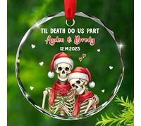 Til Death Do Us Part Ornamento natalizio in vetro 2025, ornamento scheletro personalizzato regalo per coppia di fidanzamento matrimonio, nomi personalizzati scheletro Mr & Mrs ornamenti sposati