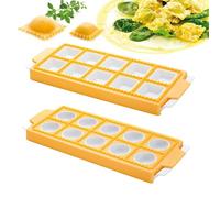 Tilizan 2 Pezzi Quadrato e Rotondo Stampo in Plastica per Ravioli, Quadrati Tondi Confezione Stampi per Ravioli,Stampo per 10 Ravioli, Per Fare Ravioli, Riutilizzabile (Giallo chiaro)