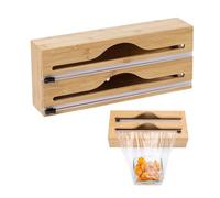 Tilizan Dispenser per Imballaggi in Legno di bambù 2 in 1, Dispenser per Pellicola e Alluminio, Porta Rotoli Pellicola con Taglierina, per Tagliare Pellicola, Carta Stagnola, Carta da Forno